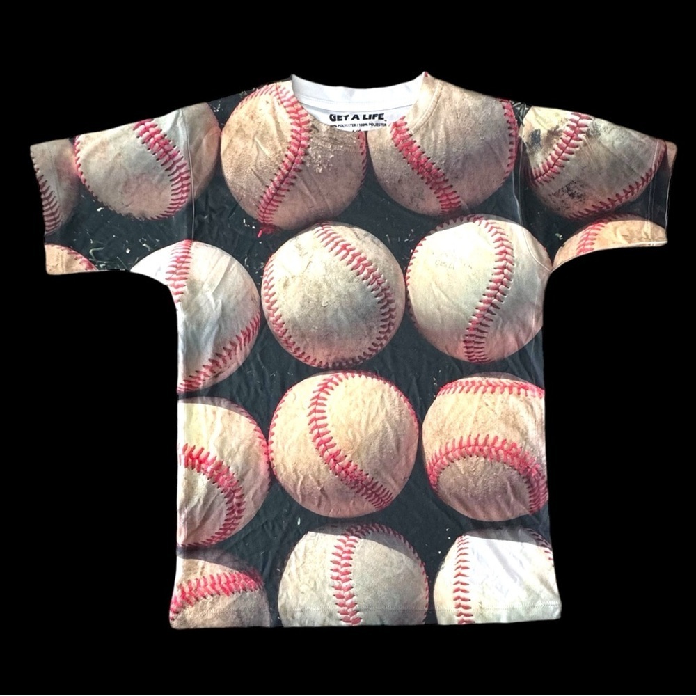 Vintage Baseball Size L (10-12) Athletic Short Sleeve Full Print Polyester Tee